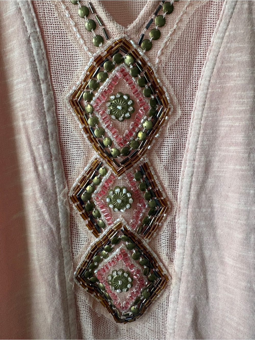 Peach/pink Free People ‘Focus on Center’ beaded v-neck tank top size MD - Picture 8 of 11
